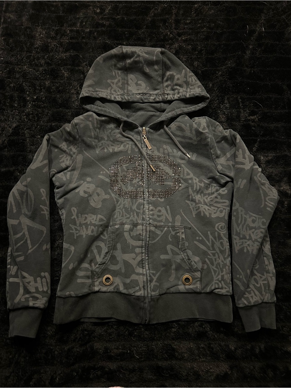 Gray Graphic Hoodie with Studded Logo
